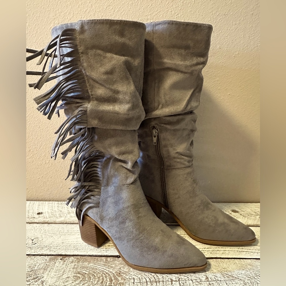 Journee Collection Hartly Wide Calf Fringed Boots - new in replacement b…